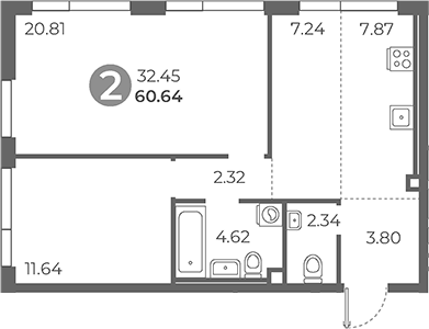 Планировка — Нижегородская от Гранель, 3-комн., 61 м²