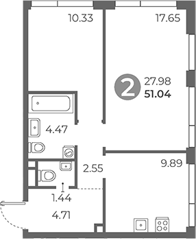 Планировка — Нижегородская от Гранель, 2-комн., 51 м²