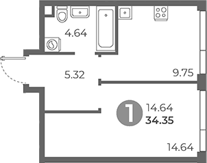 Планировка — Нижегородская от Гранель, 1-комн., 34 м²