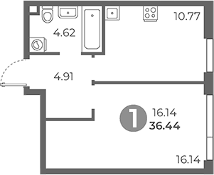 Планировка — Нижегородская от Гранель, 1-комн., 36 м²