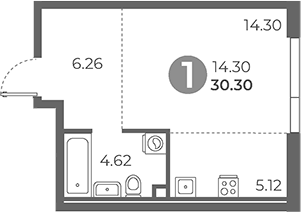 Планировка — Нижегородская от Гранель, Студия, 30 м²