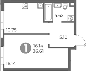 Планировка — Нижегородская от Гранель, 1-комн., 37 м²