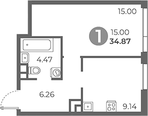 Планировка — Нижегородская от Гранель, 1-комн., 35 м²