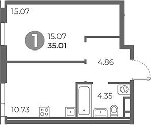 Планировка — Нижегородская от Гранель, 1-комн., 35 м²