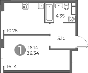 Планировка — Нижегородская от Гранель, 1-комн., 36 м²