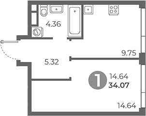 Планировка — Нижегородская от Гранель, 1-комн., 34 м²