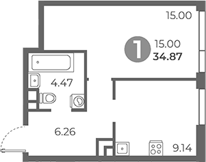 Планировка — Нижегородская от Гранель, 1-комн., 35 м²