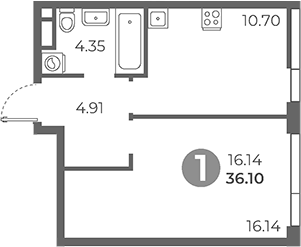 Планировка — Нижегородская от Гранель, 1-комн., 36 м²