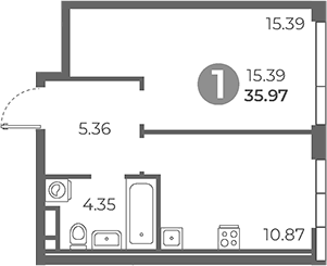 Планировка — Нижегородская от Гранель, 1-комн., 36 м²