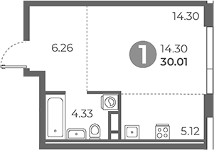 Планировка — Нижегородская от Гранель, Студия, 30 м²