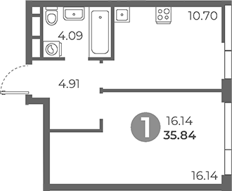 Планировка — Нижегородская от Гранель, 1-комн., 36 м²