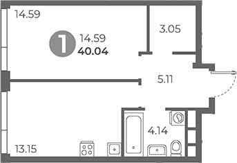 Планировка — Нижегородская от Гранель, 1-комн., 40 м²