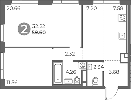 Планировка — Нижегородская от Гранель, 3-комн., 60 м²
