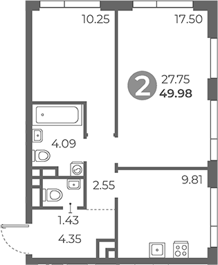 Планировка — Нижегородская от Гранель, 2-комн., 50 м²