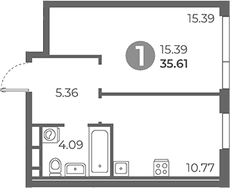 Планировка — Нижегородская от Гранель, 1-комн., 36 м²