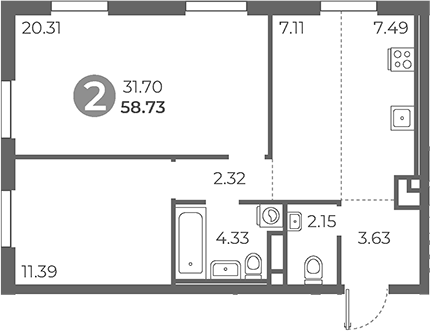 Планировка — Нижегородская от Гранель, 3-комн., 59 м²
