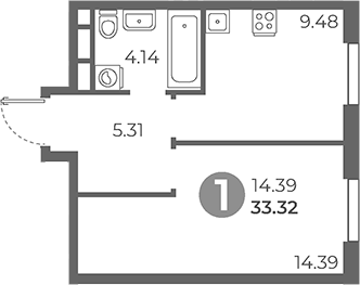 Планировка — Нижегородская от Гранель, 1-комн., 33 м²