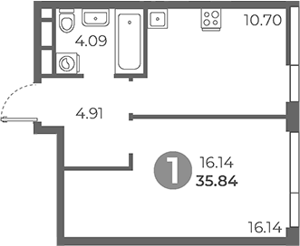 Планировка — Нижегородская от Гранель, 1-комн., 36 м²
