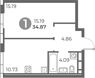Планировка — Нижегородская от Гранель, 1-комн., 35 м²