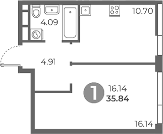 Планировка — Нижегородская от Гранель, 1-комн., 36 м²