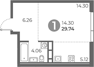 Планировка — Нижегородская от Гранель, Студия, 30 м²