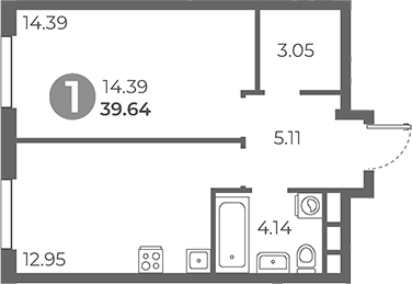 Планировка — Нижегородская от Гранель, 1-комн., 40 м²