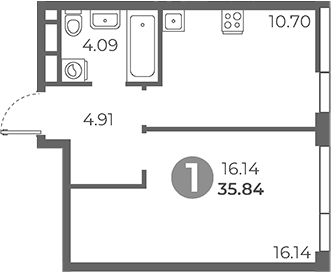 Планировка — Нижегородская от Гранель, 1-комн., 36 м²