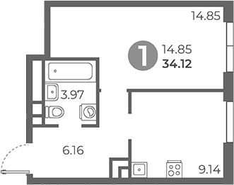 Планировка — Нижегородская от Гранель, 1-комн., 34 м²