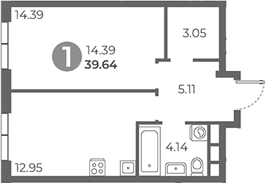 Планировка — Нижегородская от Гранель, 1-комн., 40 м²