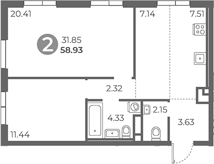 Планировка — Нижегородская от Гранель, 3-комн., 59 м²