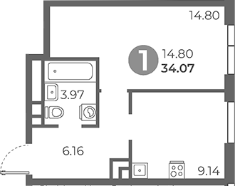 Планировка — Нижегородская от Гранель, 1-комн., 34 м²