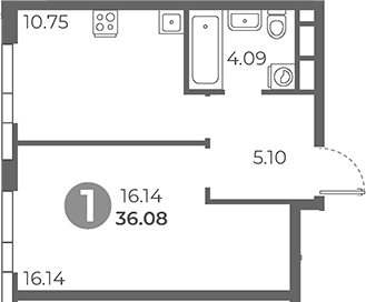 Планировка — Нижегородская от Гранель, 1-комн., 36 м²