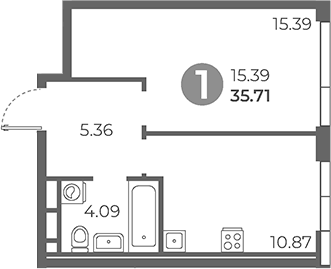 Планировка — Нижегородская от Гранель, 1-комн., 36 м²
