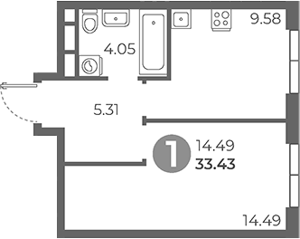 Планировка — Нижегородская от Гранель, 1-комн., 33 м²