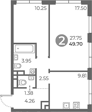Планировка — Нижегородская от Гранель, 2-комн., 50 м²