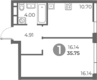Планировка — Нижегородская от Гранель, 1-комн., 36 м²