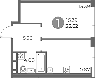 Планировка — Нижегородская от Гранель, 1-комн., 36 м²