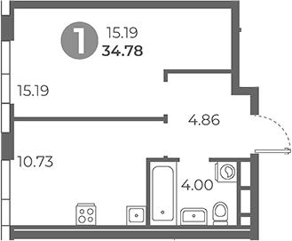 Планировка — Нижегородская от Гранель, 1-комн., 35 м²