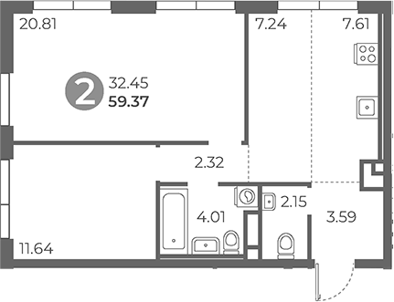 Планировка — Нижегородская от Гранель, 3-комн., 59 м²