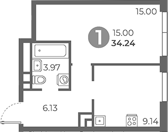 Планировка — Нижегородская от Гранель, 1-комн., 34 м²