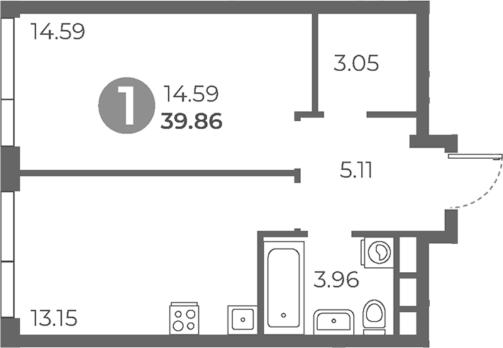 Планировка — Нижегородская от Гранель, 1-комн., 40 м²