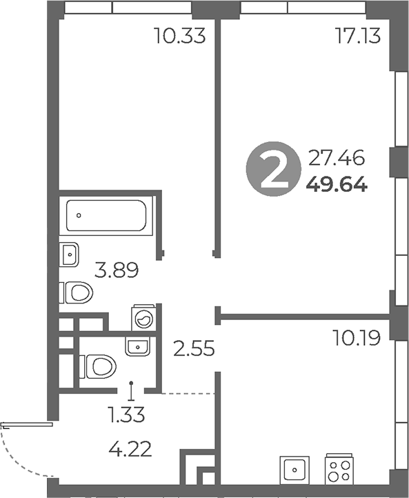 Планировка — Нижегородская от Гранель, 2-комн., 50 м²