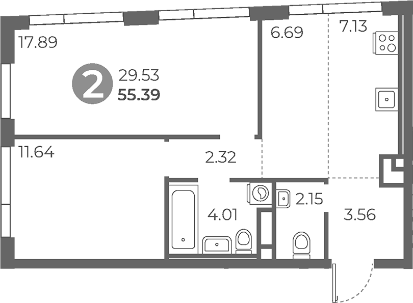 Планировка — Нижегородская от Гранель, 3-комн., 55 м²