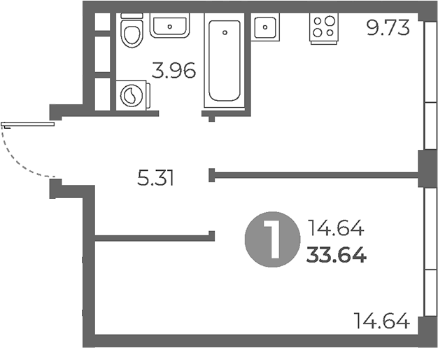 Планировка — Нижегородская от Гранель, 1-комн., 34 м²