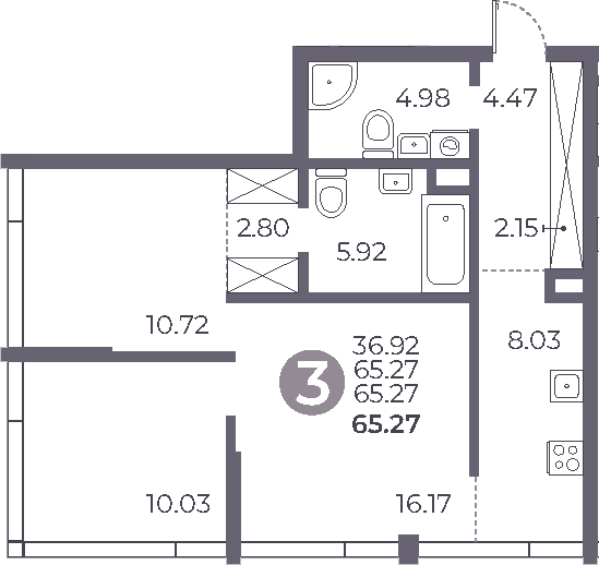 Планировка — Мневники от Гранель, 3-комн., 65 м²
