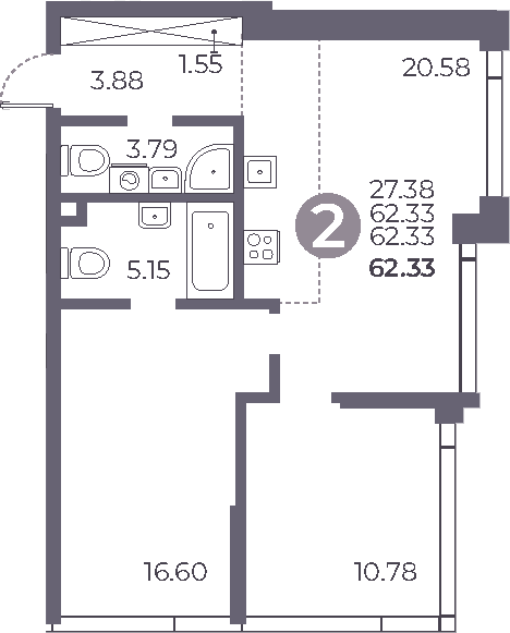 Планировка — Мневники от Гранель, 3-комн., 62 м²