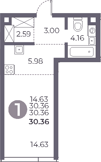 Планировка — Мневники от Гранель, Студия, 30 м²