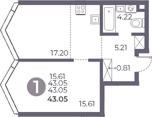 Планировка — Мневники от Гранель, 2-комн., 43 м²