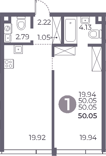 Планировка — Мневники от Гранель, 1-комн., 50 м²