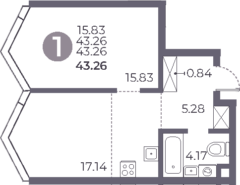 Планировка — Мневники от Гранель, 2-комн., 43 м²